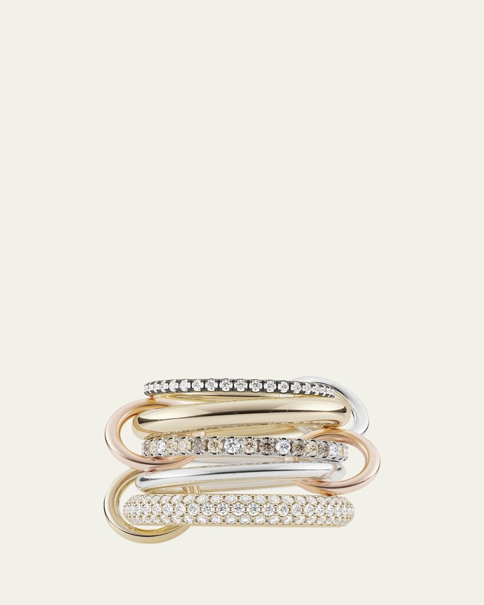 Nexus Blanc Silver and Gold 5-Link Diamond Ring, Size 8
